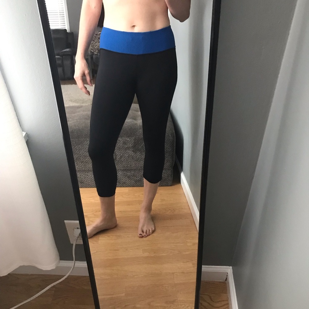 Lululemon Black Capris with Royal Blue